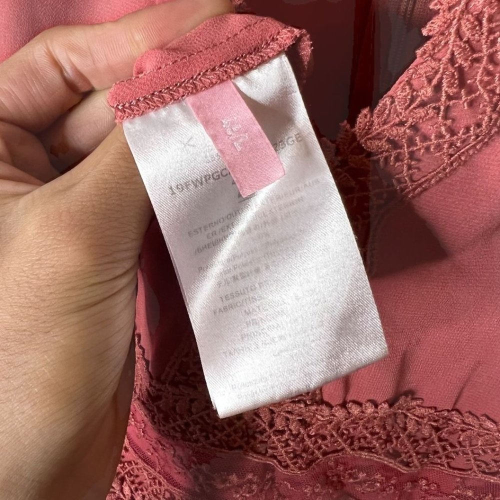 Giamba Lace Trimmed Crepe De Chine Midi Dress Pink Rose Fairycore Barbie Size L - Picture 7 of 8
